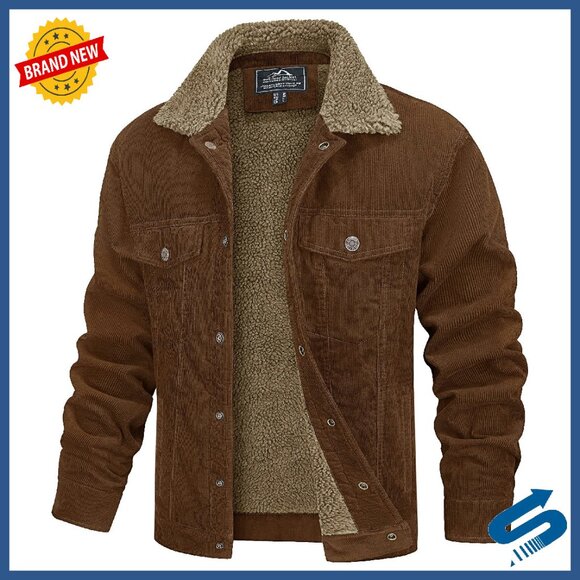 Men's Sherpa Lined Corduroy Trucker Jacket with 5 Pockets